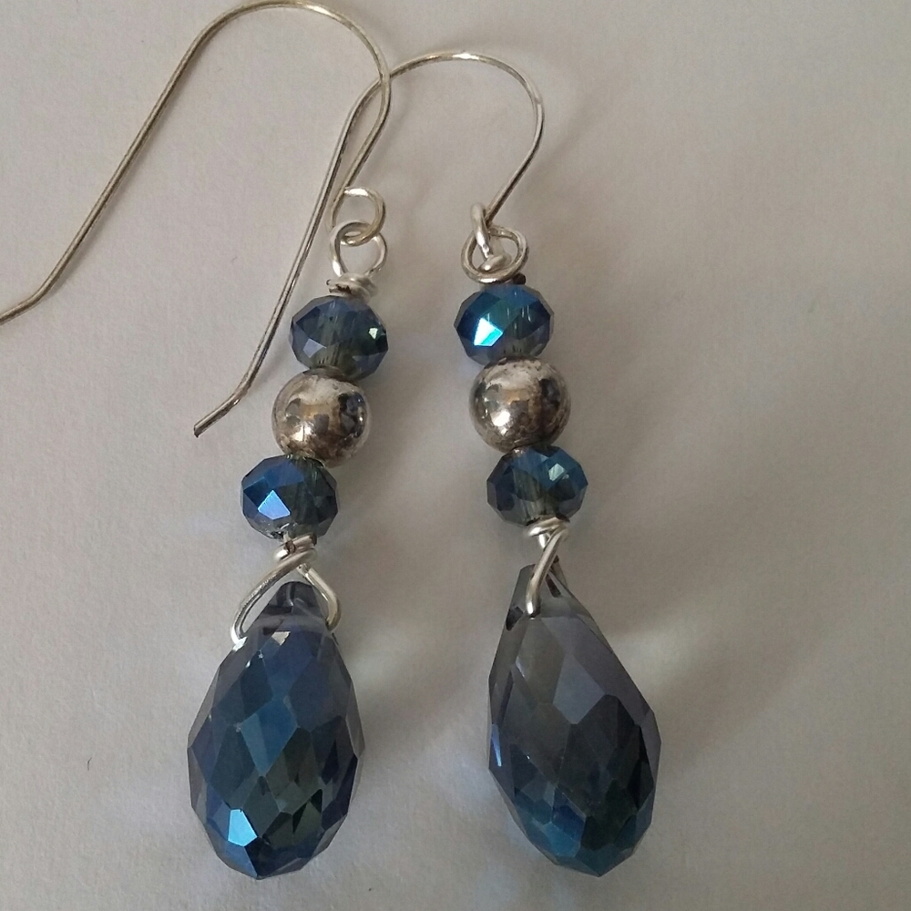 NWT Blue Crystal and Silver Drop Earrings
